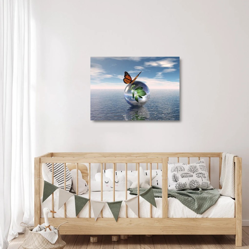 Pillangó képe egy üveggolyón (üvegen) (70x50 cm)