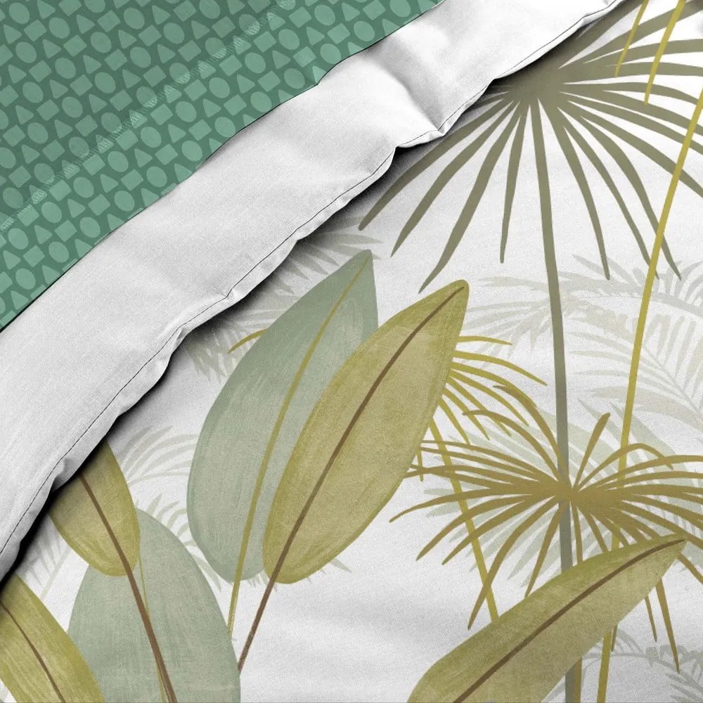 Fehér-zöld kétszemélyes-hosszabbított pamut ágyneműhuzat lepedővel-hatrészes 240x220 cm Otika – douceur d'intérieur