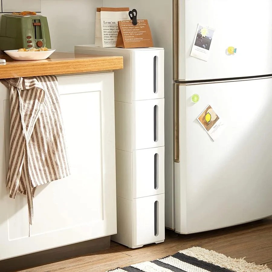 Műanyag tároló fiókok, keskeny tárolókocsi 45 x 84 x 17 cm