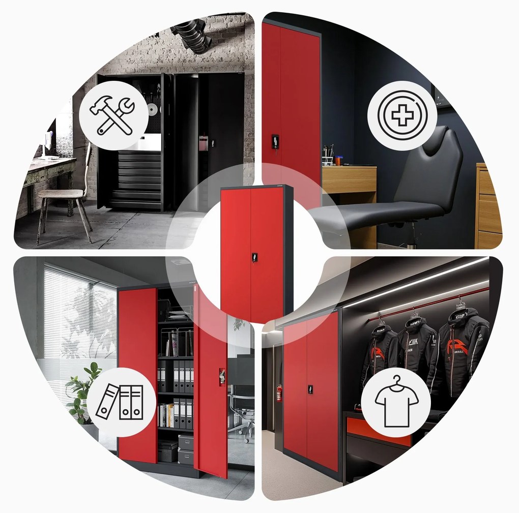 Fém iratszekrény JAN H, 900 x 1950 x 400 mm, antracit-piros