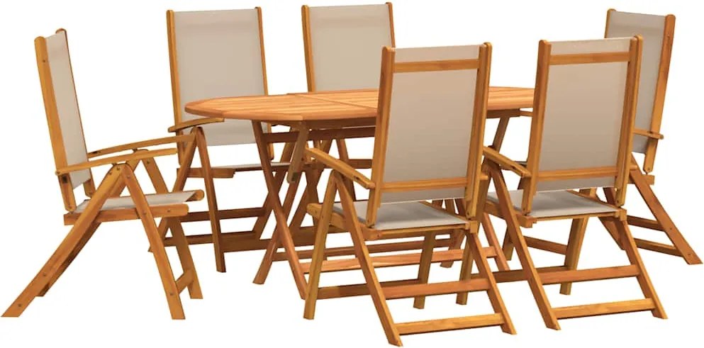 vidaXL 7 részes tömör akácfa és textilén kerti étkezőgarnitúra