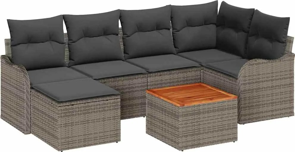 vidaXL Kerti Kanapé Szett párnával 7 pcs Szürke polirattan