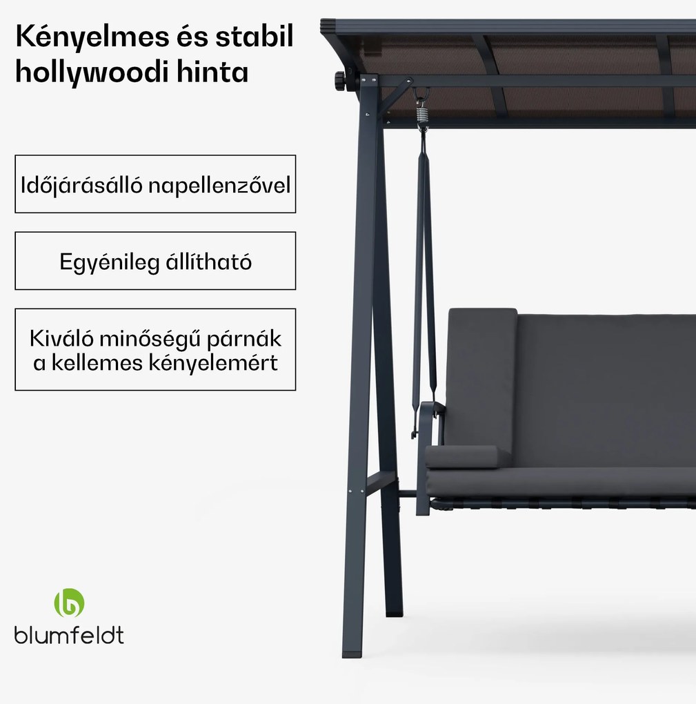 Blumfeldt LuxeLounge, hollywoodi hinta, 3 üléses, egyénileg állítható, porszórt acél, időjárásálló
