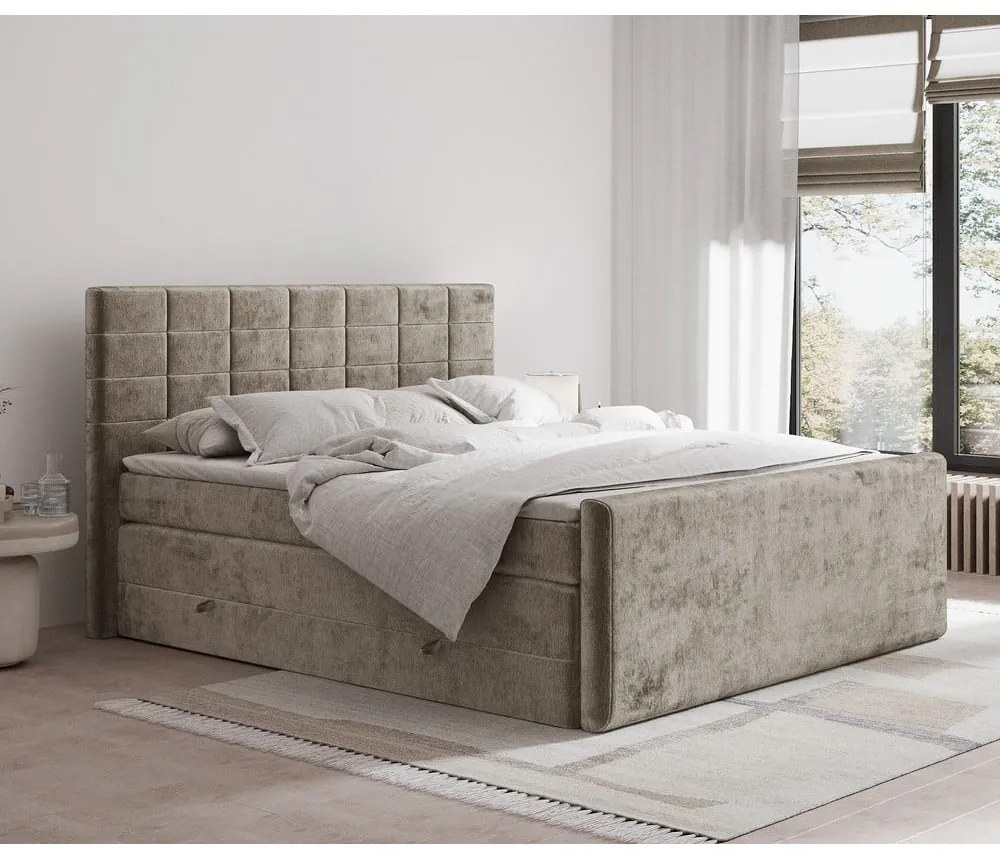 Világosbarna ágyneműtartós boxspring ágy 140x200 cm Ava – Maison de Rêve