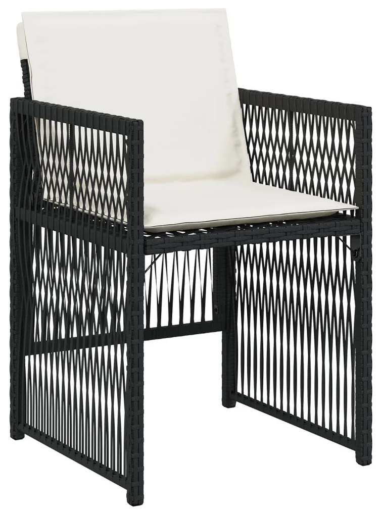 5 Darabos Kerti Étkező Garnitúra Párnákkal Fekete Poly Rattan