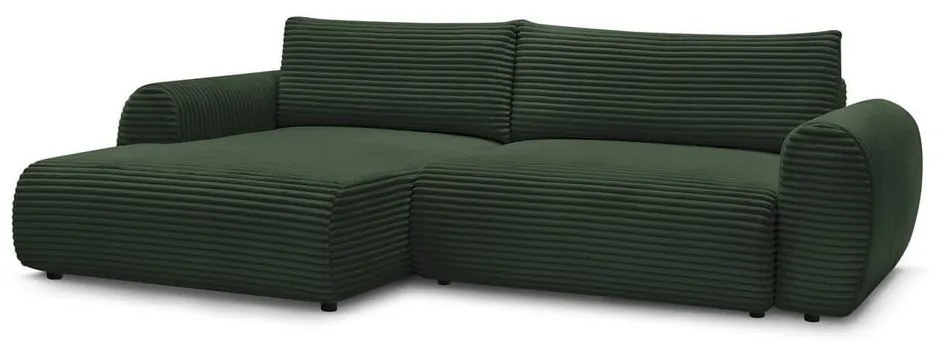 Sötétzöld kordbársony kinyitható sarokkanapé (bal oldali) Lucien – Bobochic Paris