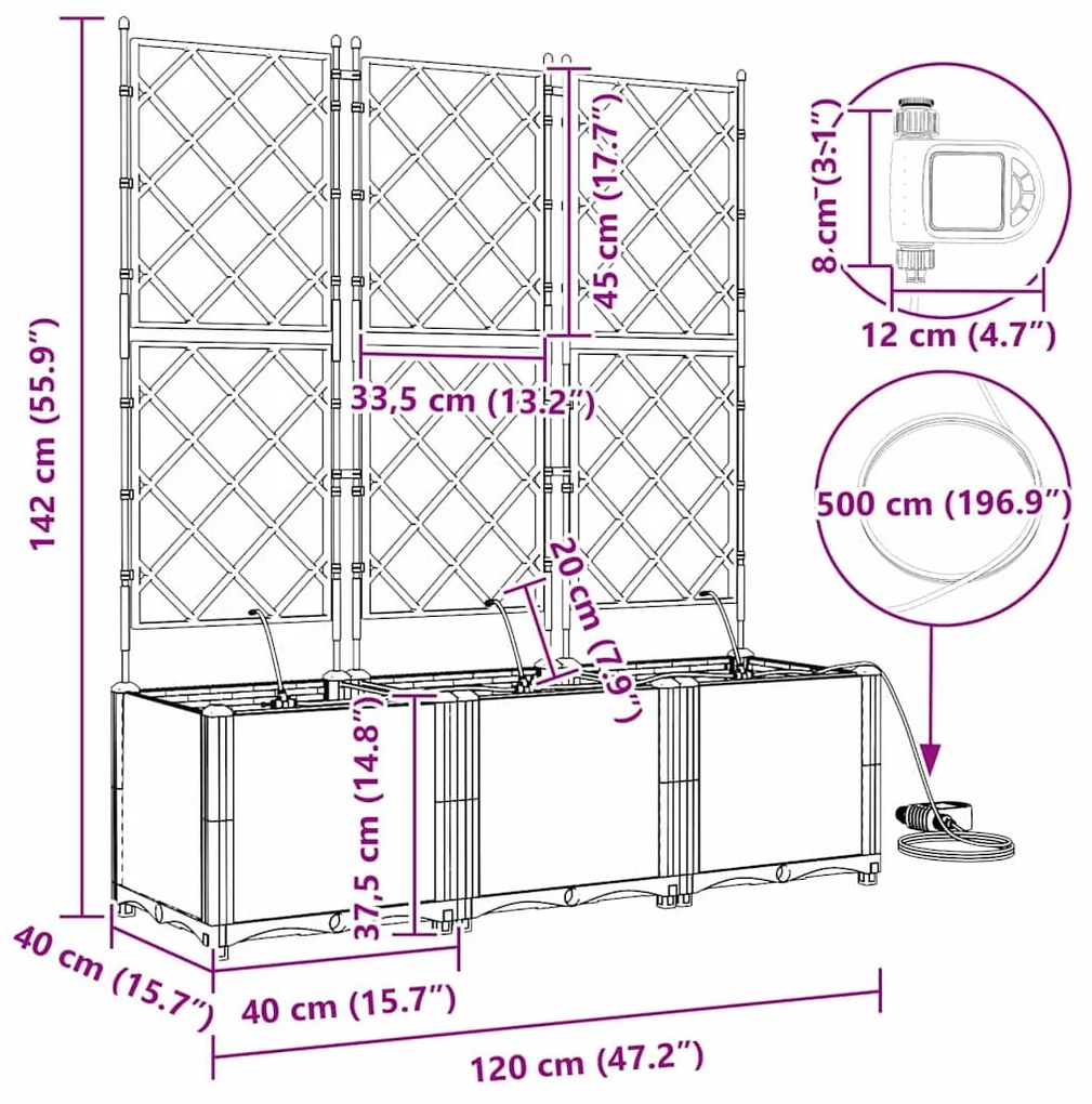 Kerti ültetők Világosszürke 120 x 40 x 142 cm Acél
