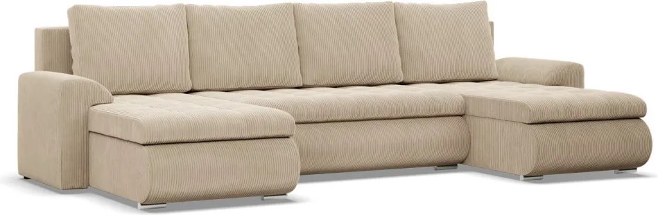 Tokio U alakú sarokkanapé, 3 ágyneműtartóval, kordbársony, univerzális oldal, bézs