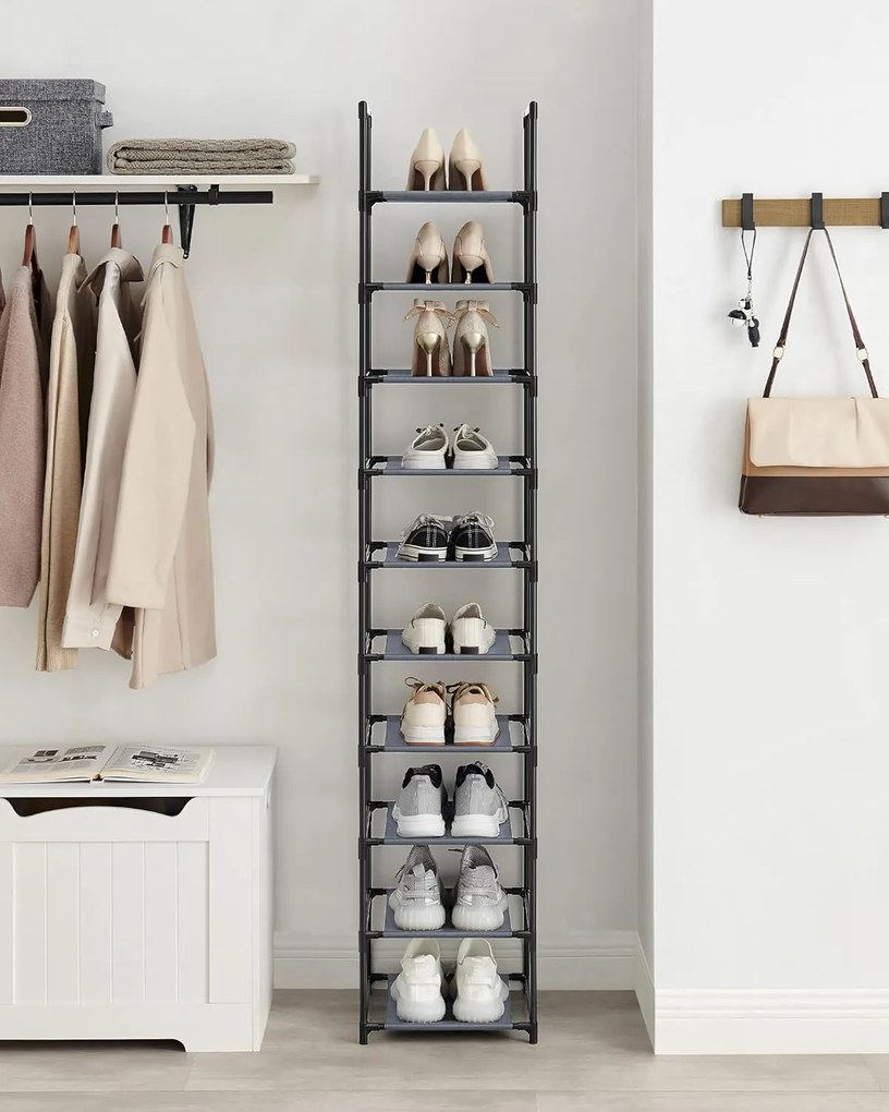 10 szintes cipőtartó 33 × 33 × 173 cm, szürke