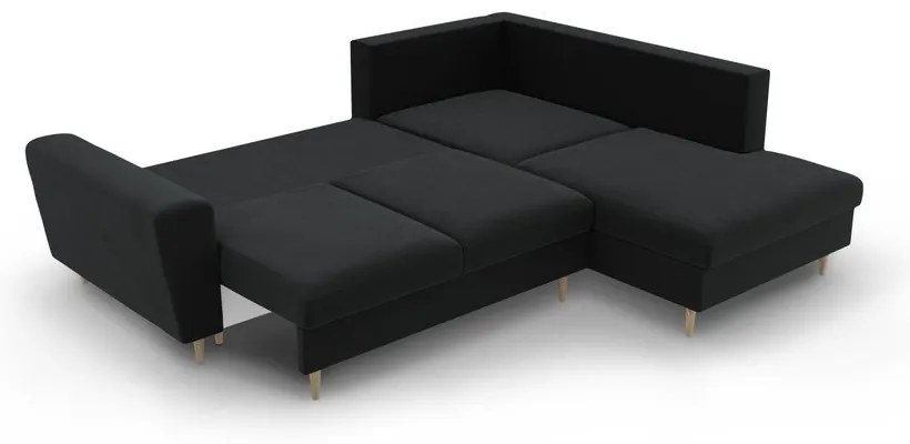 Fekete bársony kinyitható tárolóhelyes sarokkanapé (jobb oldali-L alakú) Kyoto – Cosmopolitan Design