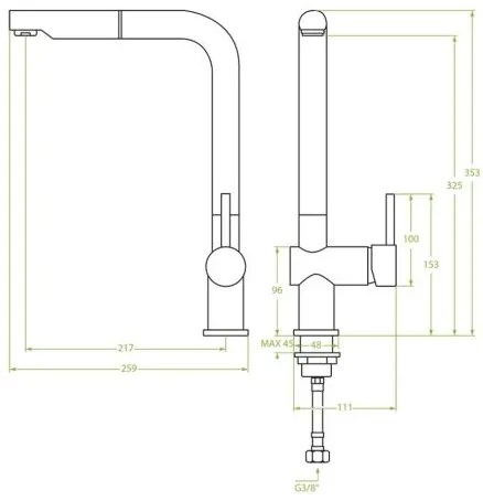 Laveo Luna, álló konyhai csaptelep h-353, grafit/szürke, LAV-BLZ_969D