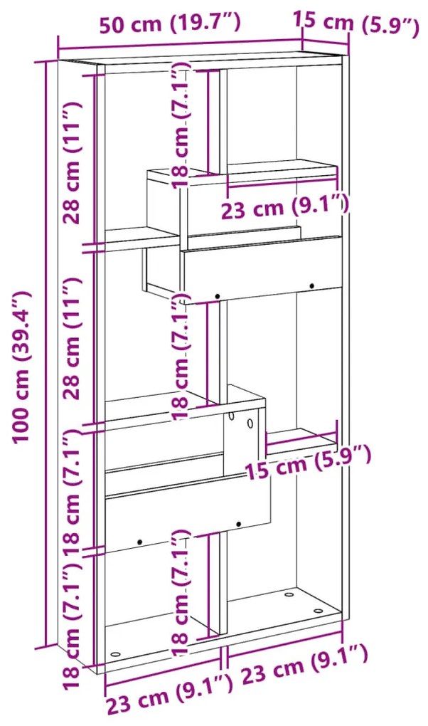 betonszürke szerelt fa faliszekrény 50 x 15 x 100 cm