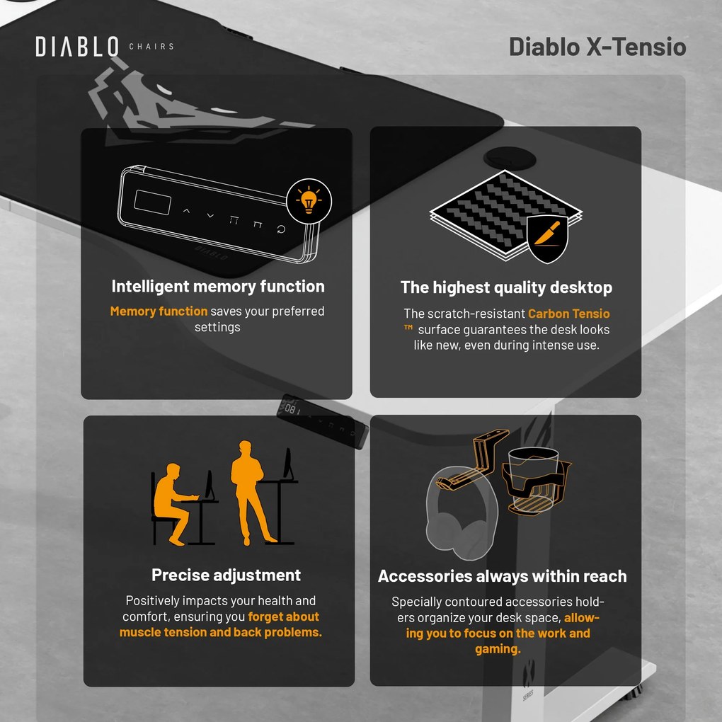 Magasságban állítható íróasztal 160 cm fehér: Diablo X-Tensio 1600