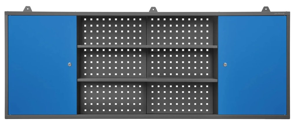 Függesztett műhelyszekrény perforált táblával, antracit-kék, 1600x600x200 mm: LEO