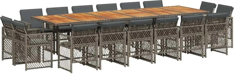 vidaXL 17 részes szürke polyrattan kerti étkezőgarnitúra párnával