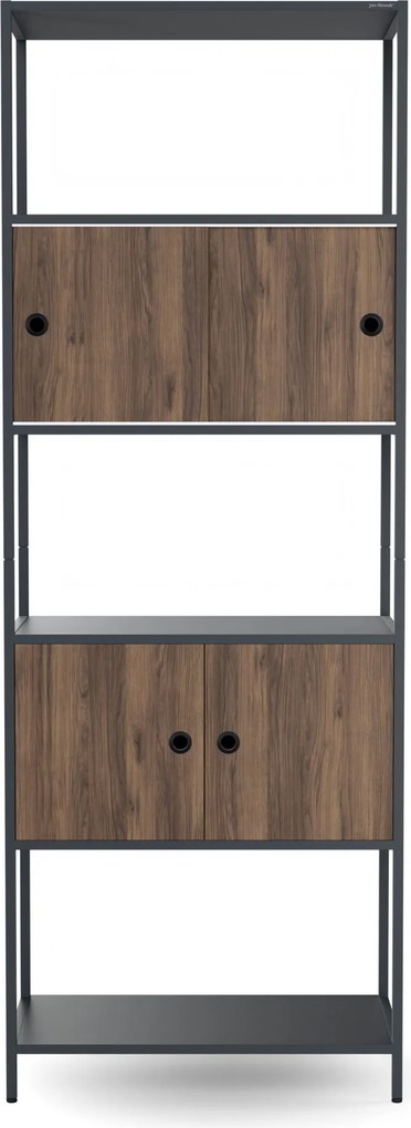 Iratrendező polc zárható szekrénnyel, irodai, nyitott polcok, fém antracit/dió, 800x2200x400 mm: ARIEL Eco Design