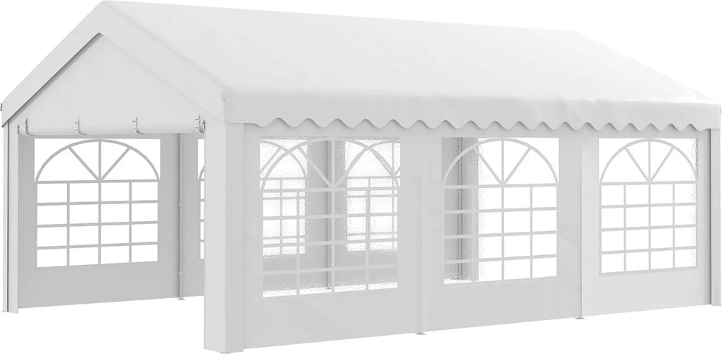 Outsunny Party Pavilon Kocsibeálló 6x4m Pergola Napernyő Pavilon 4 Oldalfallal Ablakokkal Anti-UV Rendezvényekhez Esküvők Steel PE Fehér | Aosom