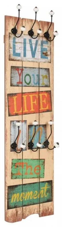 Falra szerelhető fogas 6 akasztóval 120 x 40 cm „LIVE LIFE”