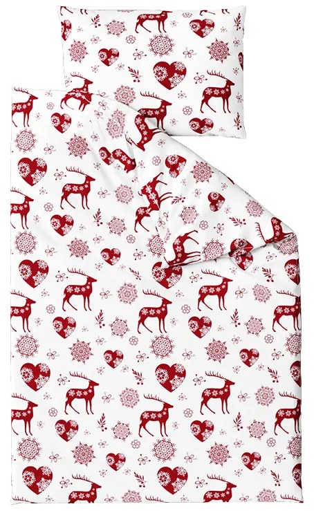HEARTS AND REINDEER fehér pamut ágyneműhuzat Ágyneműhuzat mérete: 2 db 70 x 90 cm | 200 x 220 cm