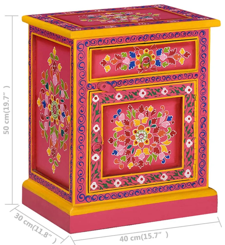 rózsaszín, kézzel festett, tömör mangófa éjjeliszekrény