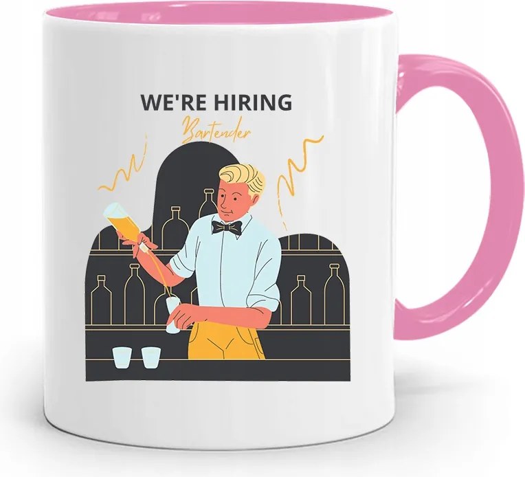 Rózsaszín Bögre Csaposnak Hiring Bartender Ajándék fényképes nyomtatással