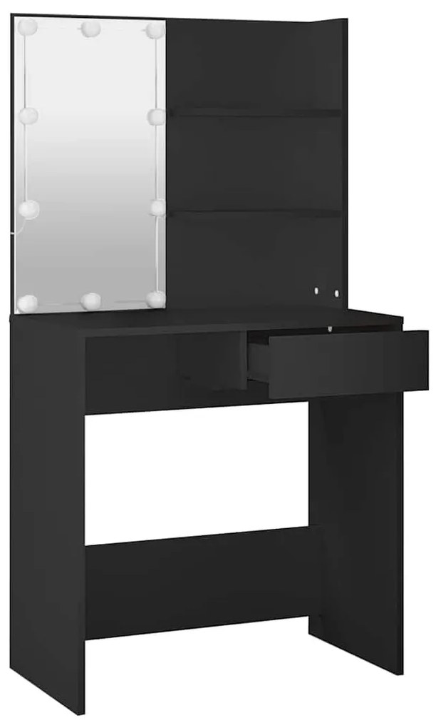 fekete fésülködőasztal LED-del 74,5 x 40 x 141 cm