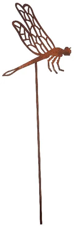 Rusztikus lézervágott leszúrható szitakötő sziluett, kültéri és beltéri dekorációs kiegészítő, 37 cm