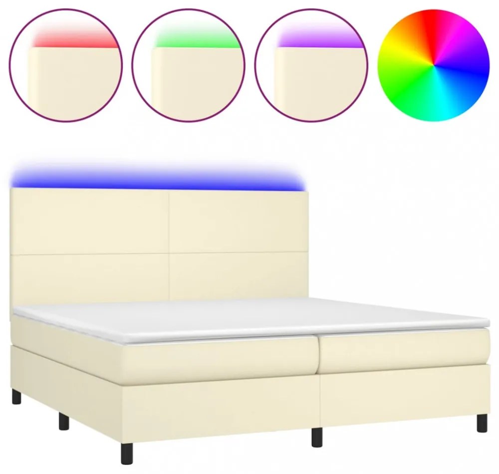 krémszínű műbőr rugós ágy matraccal és LED-del 200x200 cm