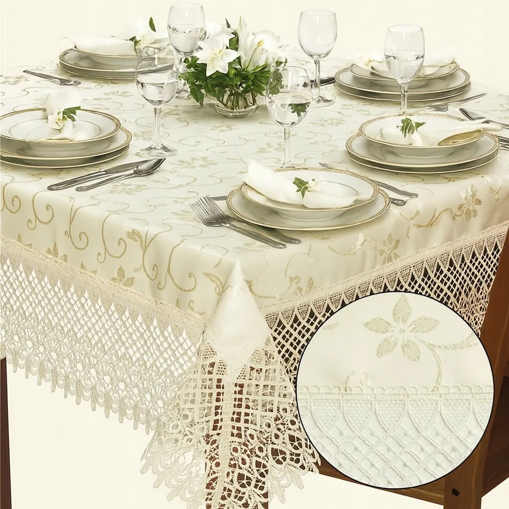 Abrosz téglalap alakú asztalhoz krémszínű Ecru gipiura csipke 110x160 foltálló