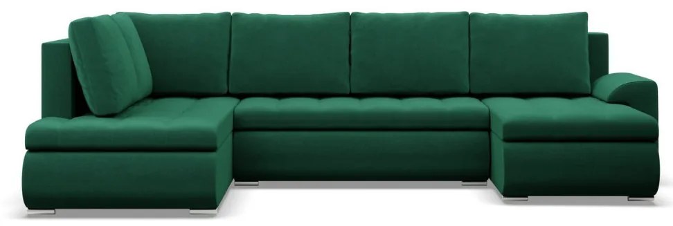 Tokio U sarokkanapé, 3 ágyneműtartóval, bársony, baloldali, zöld