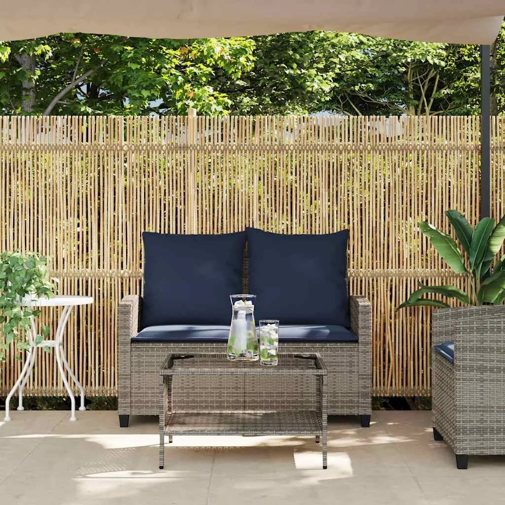 2 személyes szürke polyrattan kerti kanapé asztallal&amp;párnával