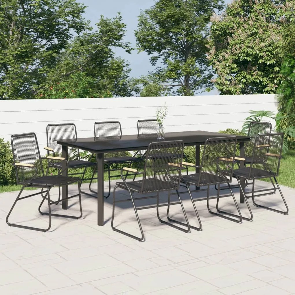 9 részes fekete PVC rattan kerti étkezőgarnitúra