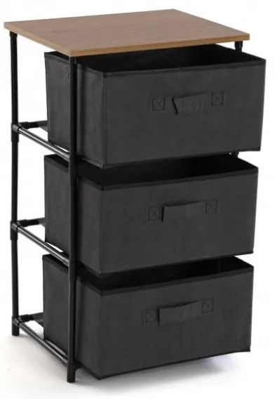 Intenso Home komód 3db szövet fiókkal 40x68cm | Fekete - arany tölgy vászonfiókos tároló