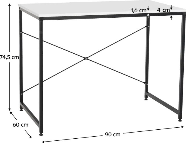 Íróasztal, fehér/fekete, 90x60 cm, MELLORA