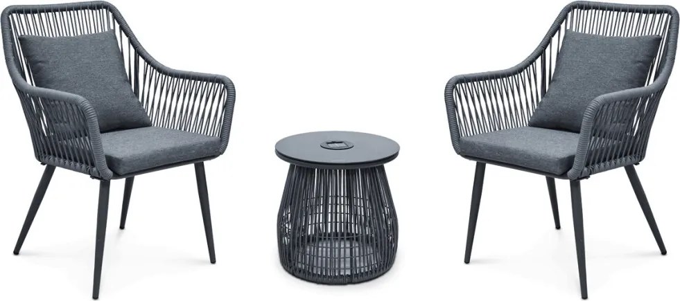 Kerti bútor szett 1+2, szolár világítással, fém, szürke, AZS-L1314 GREY