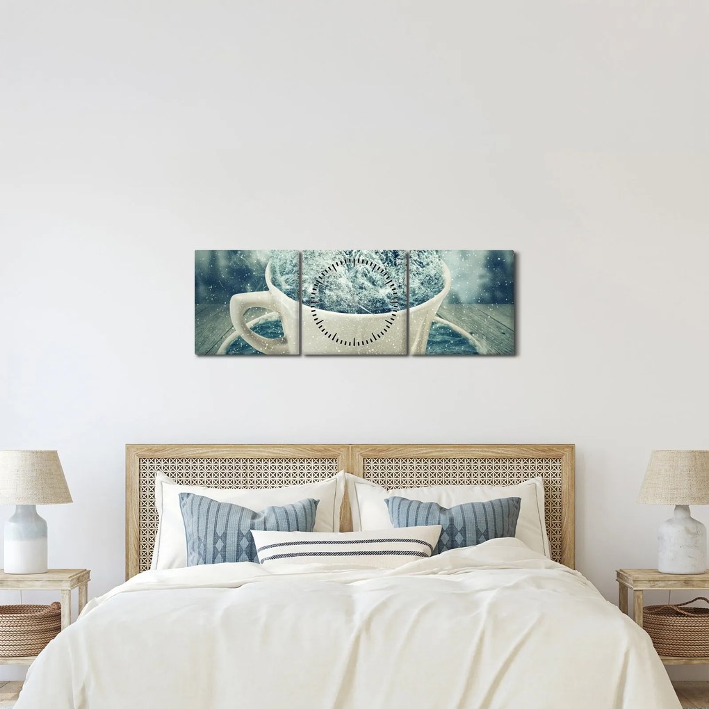 Kép - Téli világ egy bögrében (órával) (90x30 cm)