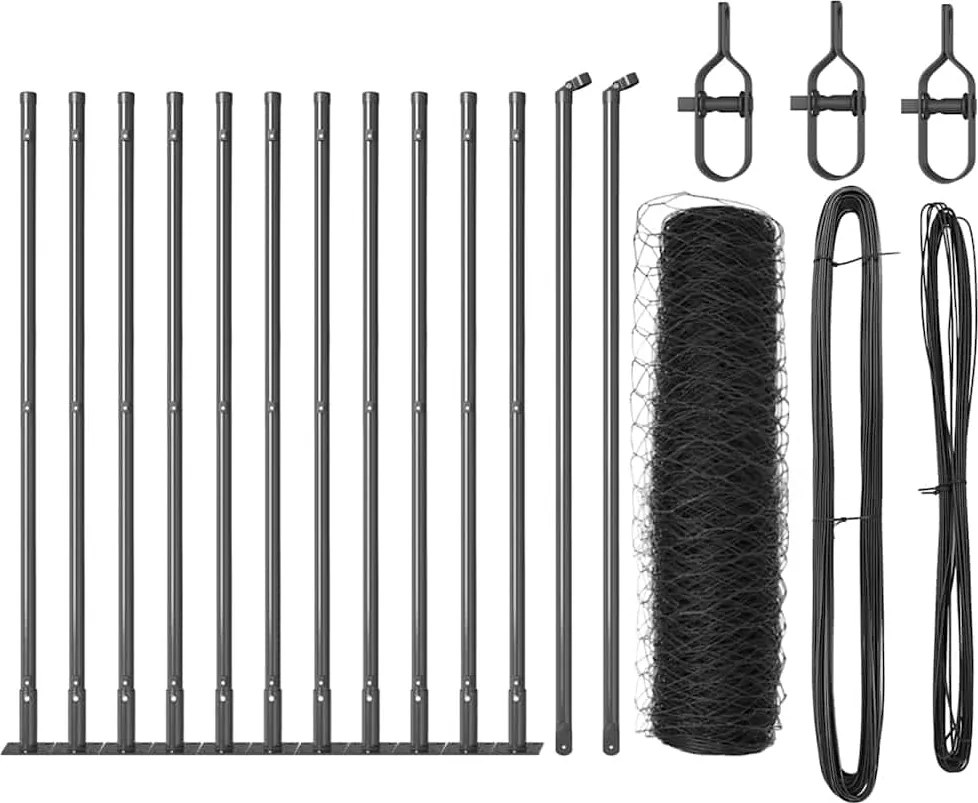 vidaXL Kerítésoszlop Szürke 25 x 0,4 m (36 mm rács) Acél és PVC