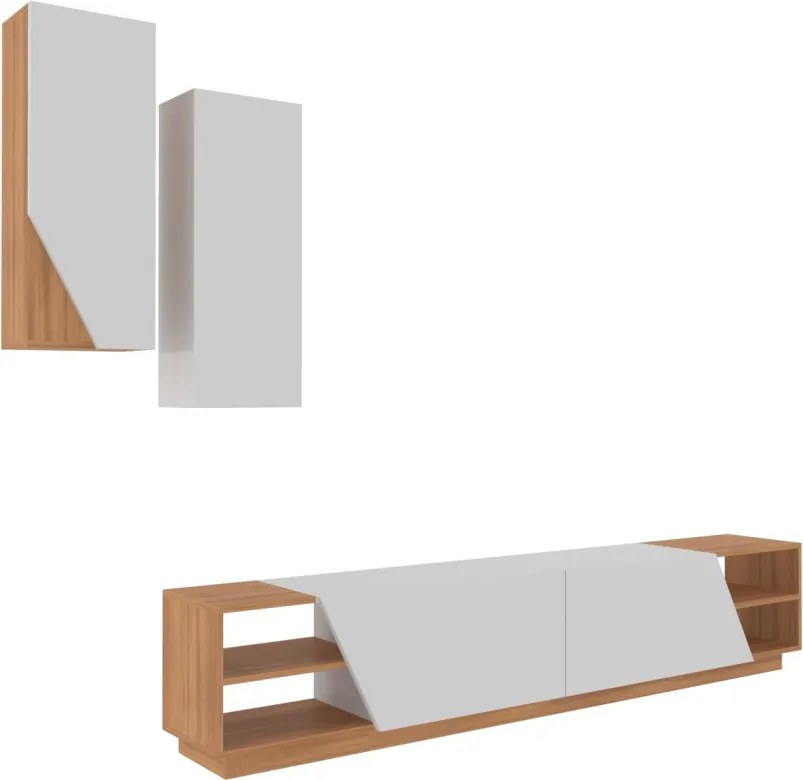 Zebra TV-állvány, fehér-teak, 240 cm
