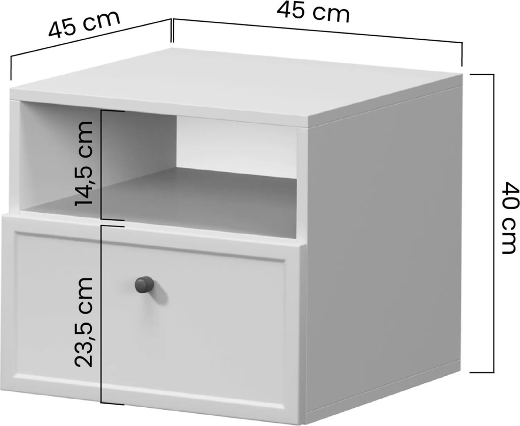 Lorini fali éjjeliszekrény fiókkal 45 cm - kasmír / arany T-bar fogantyú