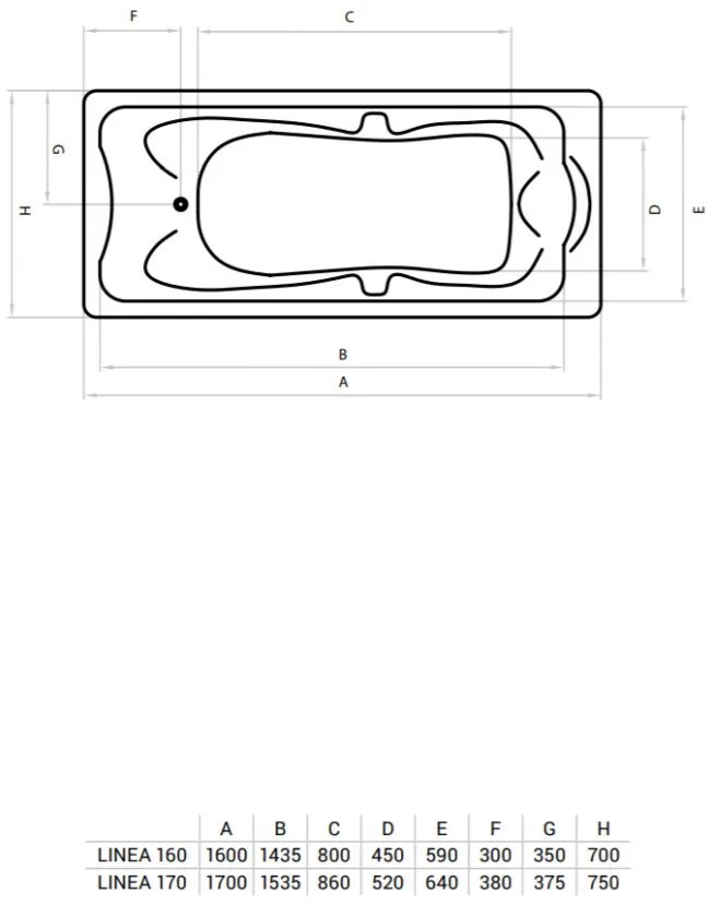 Favorit LINEA szaniter akril kád 170 x 75 cm