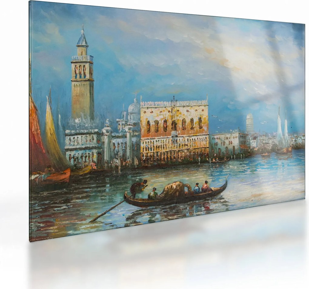 Kép - gondola Velencén áthaladva, olajfestmény (üvegen) (70x50 cm)