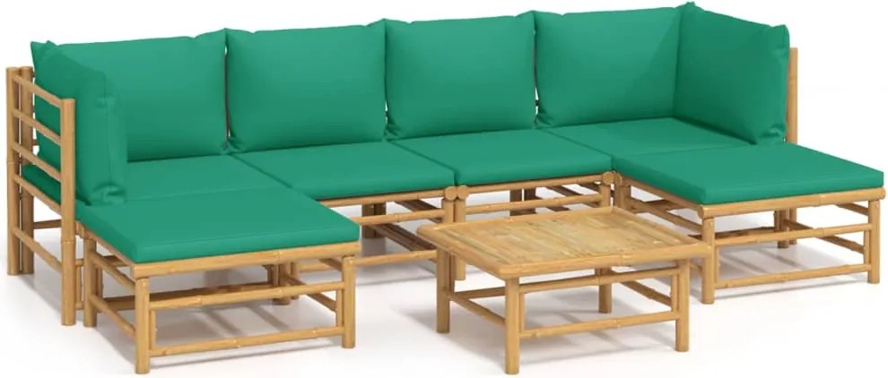 vidaXL 7 részes bambusz kerti ülőgarnitúra zöld párnákkal