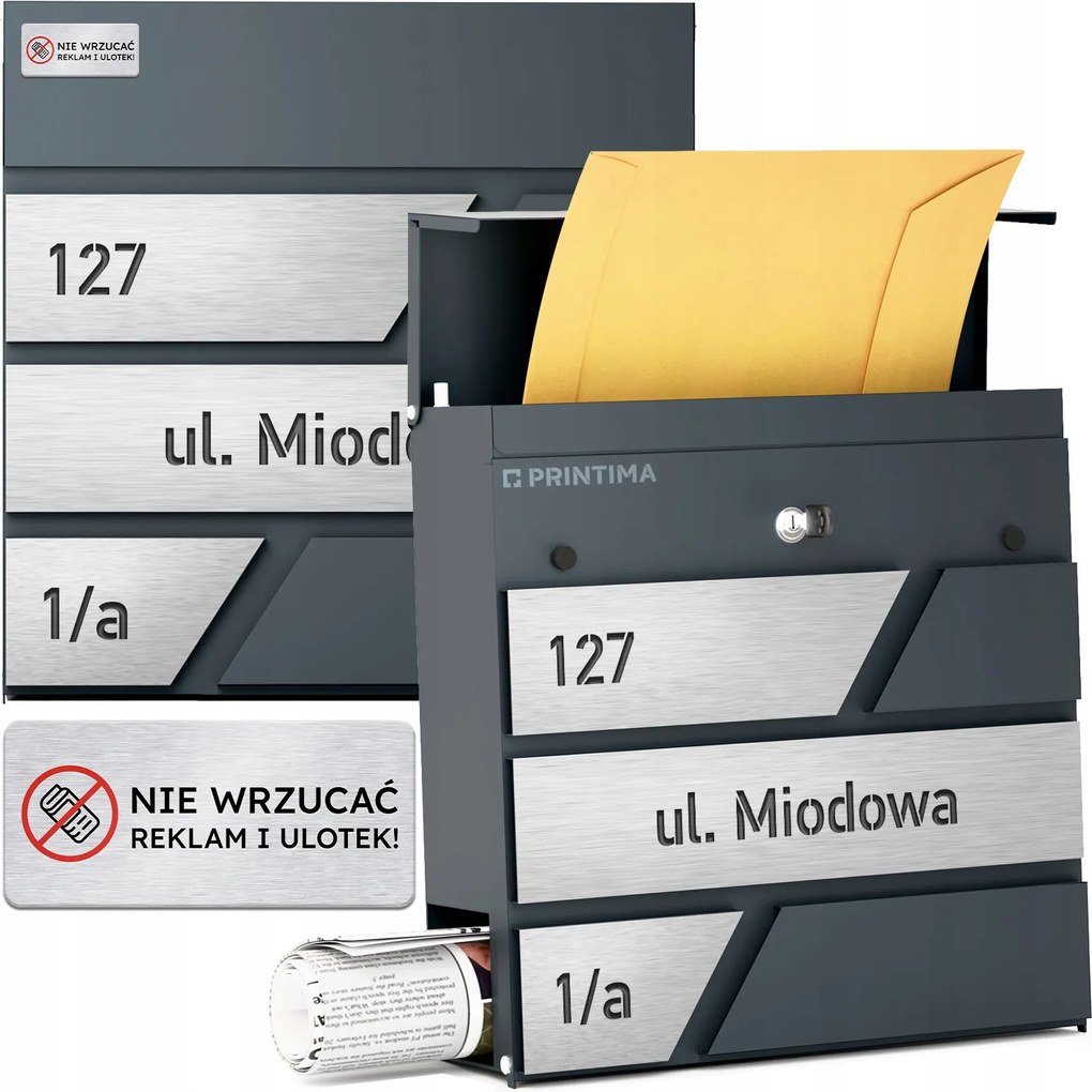 Nagy Levéltartó Doboz Házszámmal Antracit Barázdált Házszám