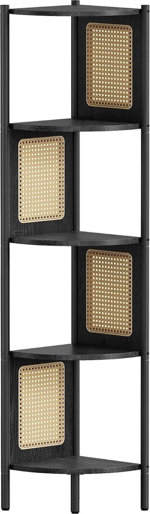 5 szintes sarokpolc, könyvespolc polirattan oldalakkal, 156x32x32 cm, ébenfekete