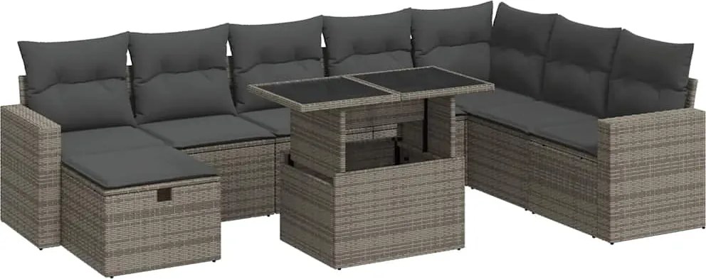 vidaXL 9 részes szürke polyrattan kerti ülőgarnitúra párnákkal
