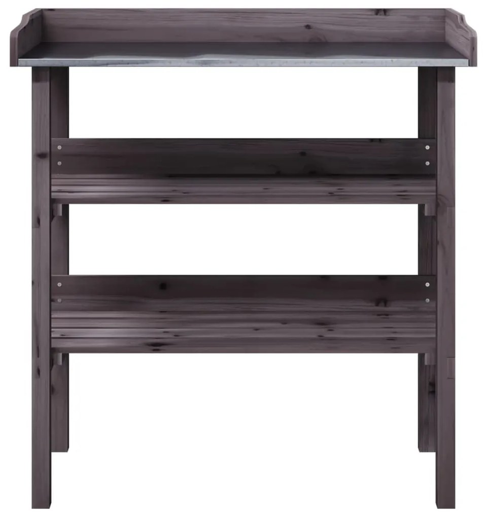 szürke tömör fenyőfa növénytartó asztal polcokkal 78x38x82,5 cm