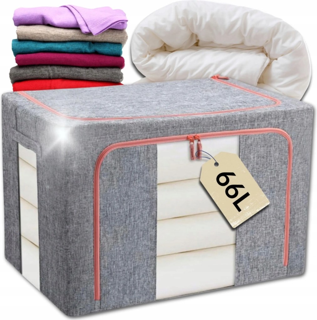 Tároló doboz rendszerező vázzal szürke lenvászon 66L