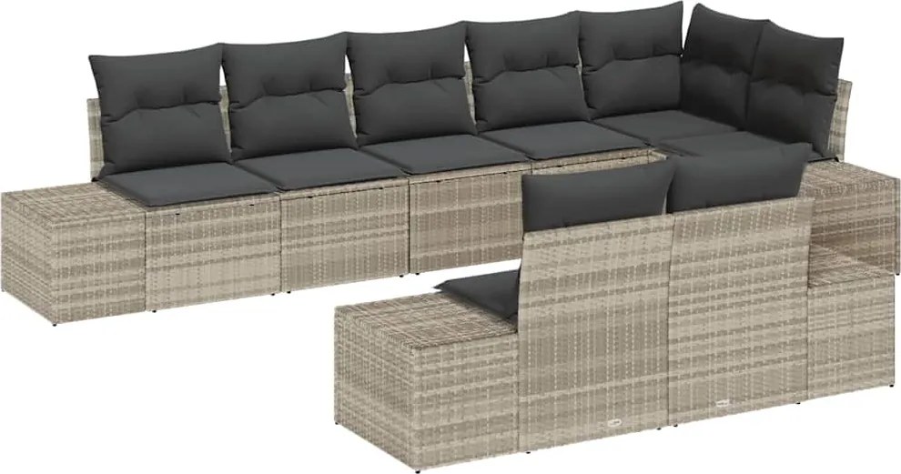 vidaXL Kerti Kanapé Szett tárolóval 8 pcs Világosszürke Poli rattan