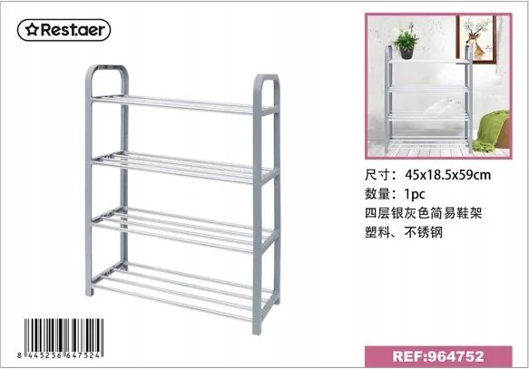 Cipőtartó állvány Négyszintes Ezüst Acél