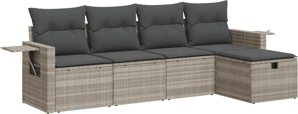 vidaXL 5 részes világosszürke polyrattan kerti ülőgarnitúra párnákkal